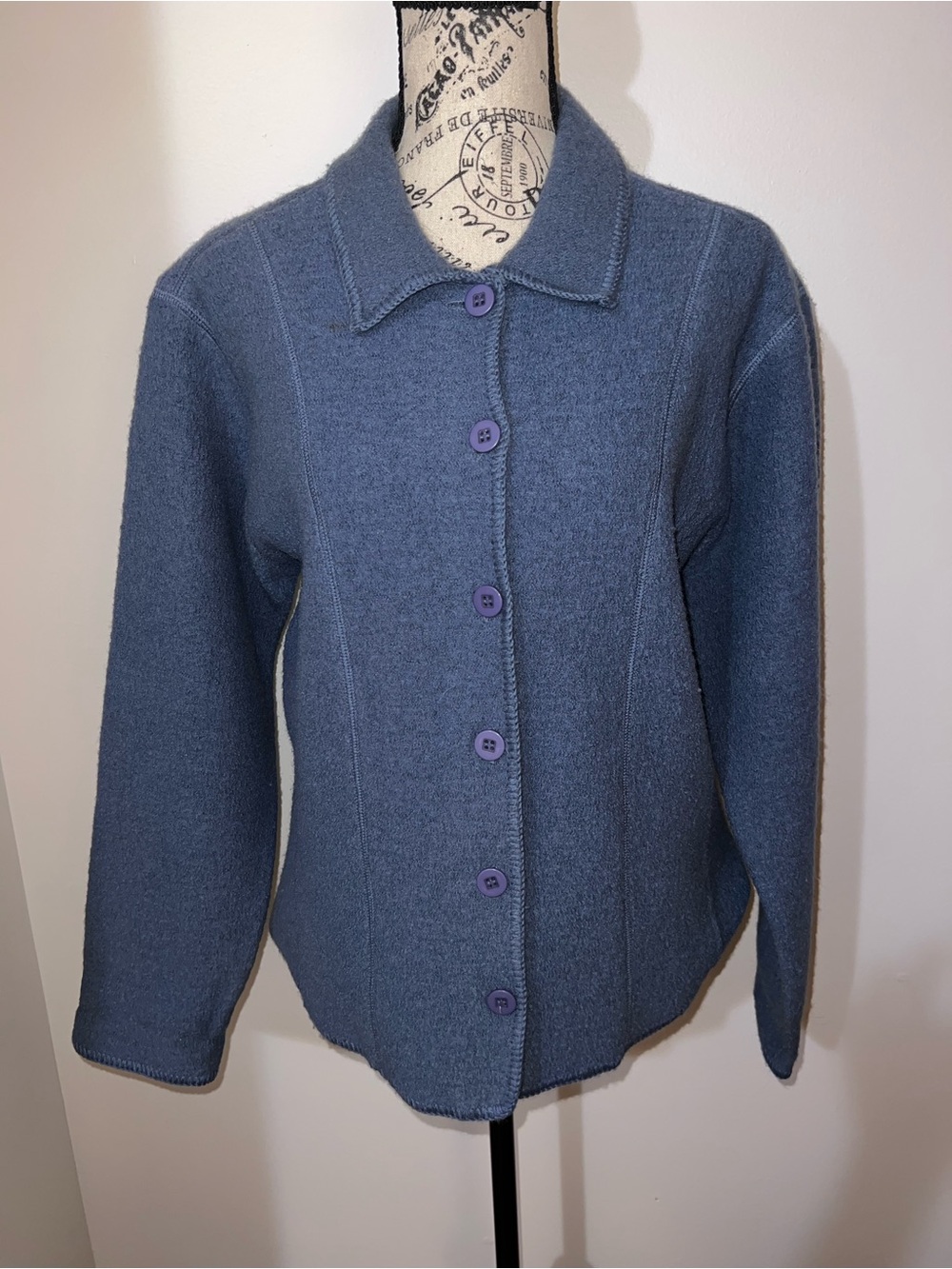 Paul Harris Design Vintage 100% Boiled Wool Blue Button Up Jacket - Size M
